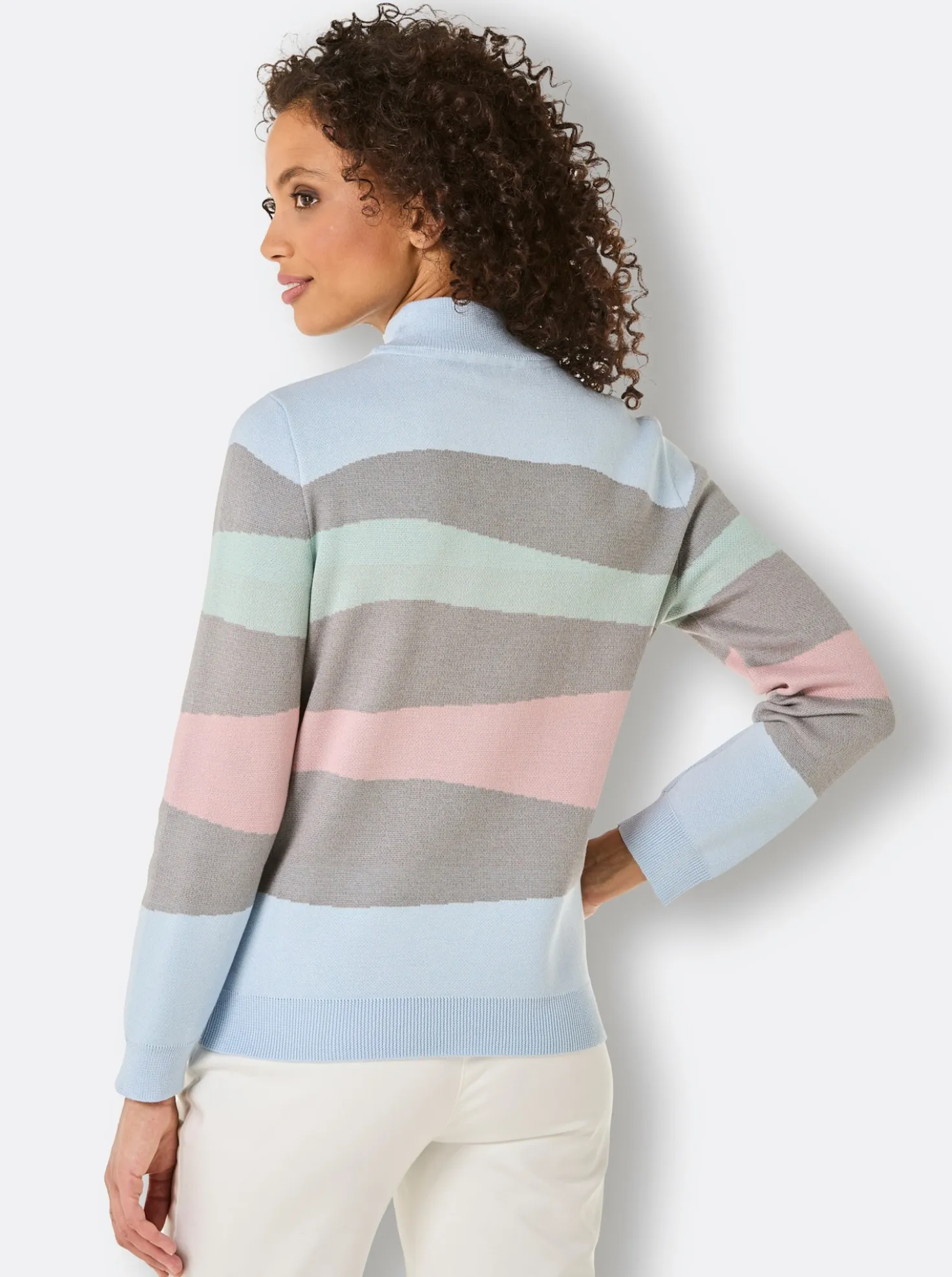 Stehkragenpullover mit Jacquard-Muster, mehrfarbig