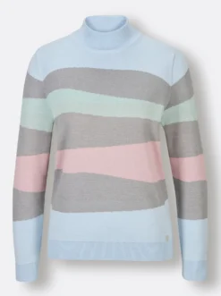 Stehkragenpullover mit Jacquard-Muster, mehrfarbig