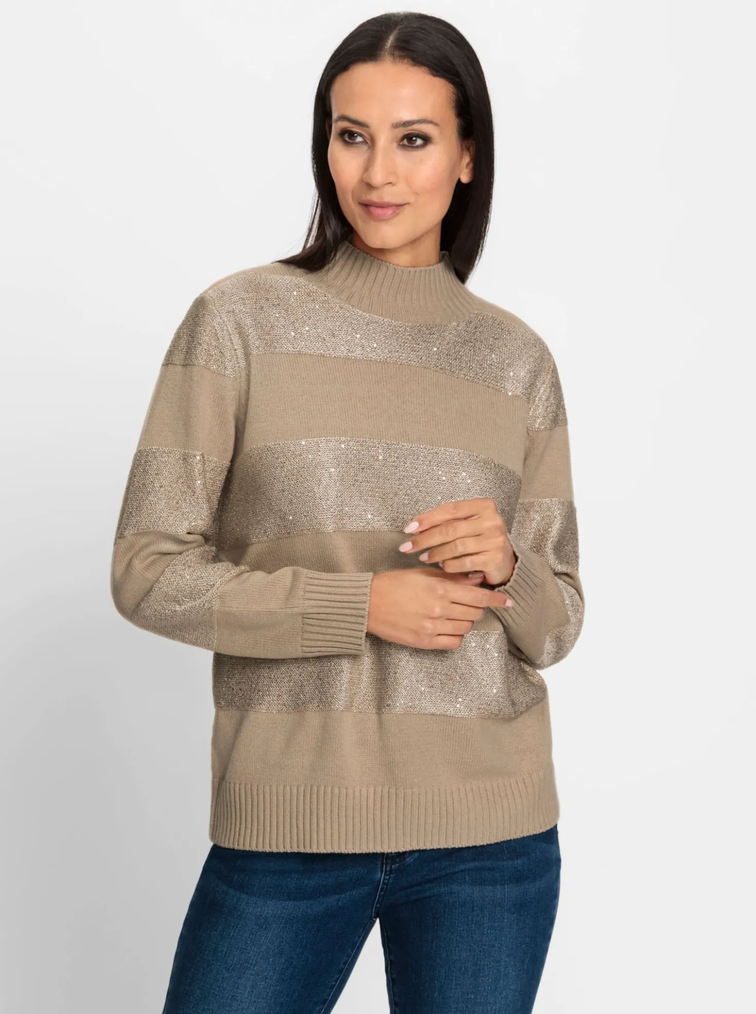 Stehkragenpullover mit Paillettengarn