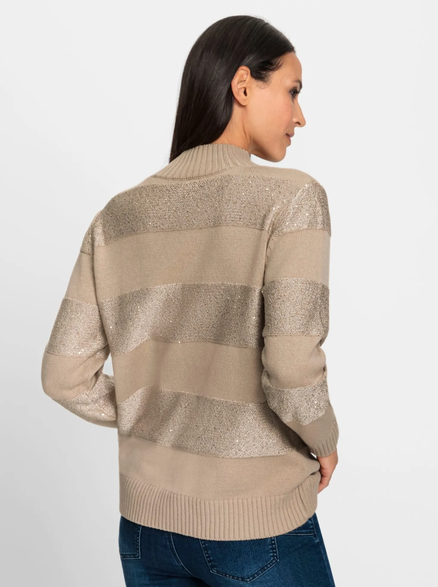 Stehkragenpullover mit Paillettengarn