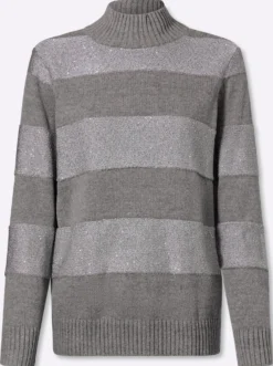 Stehkragenpullover mit Paillettengarn