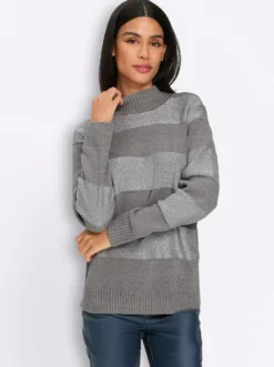 Stehkragenpullover mit Paillettengarn