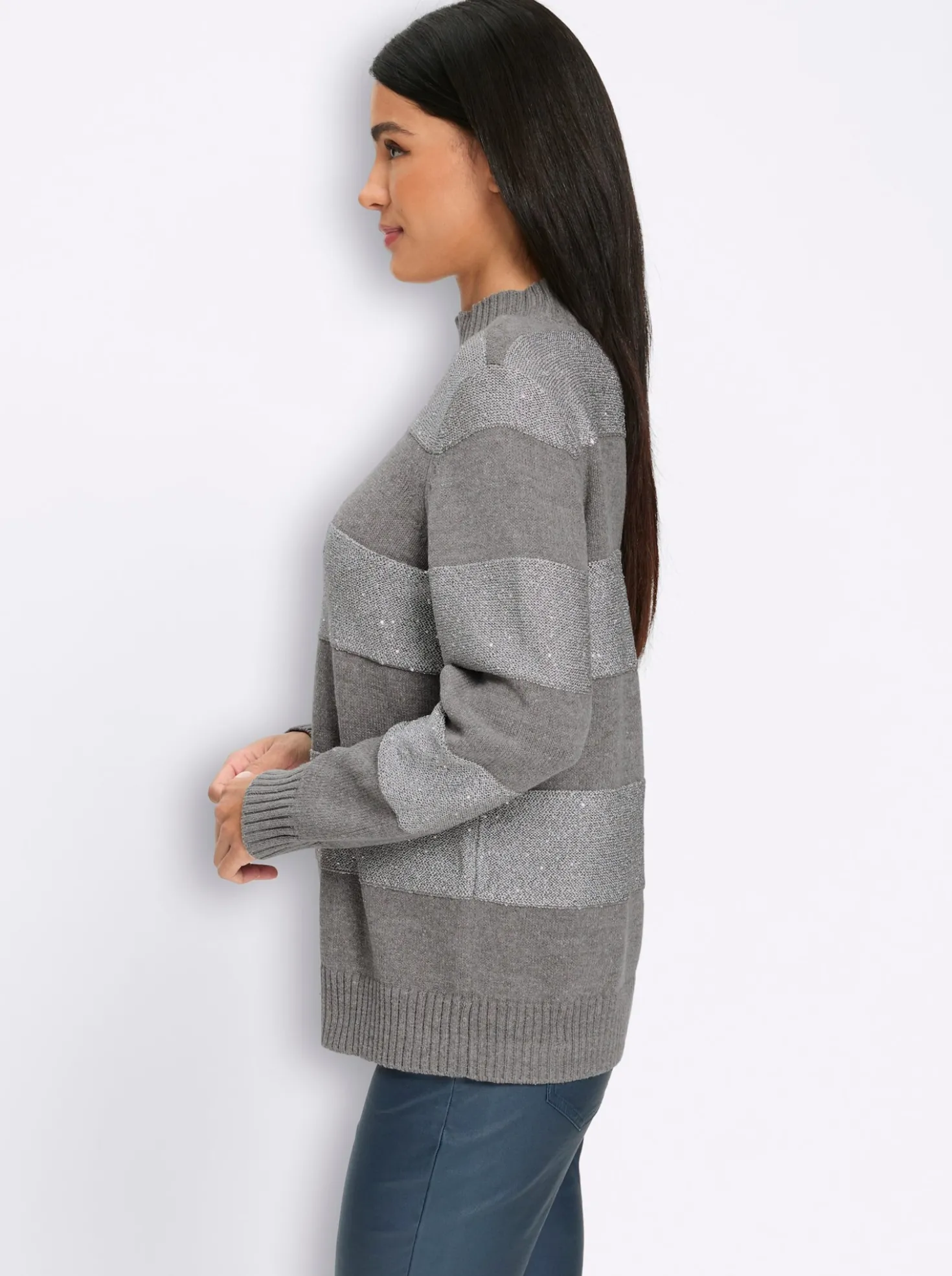 Stehkragenpullover mit Paillettengarn