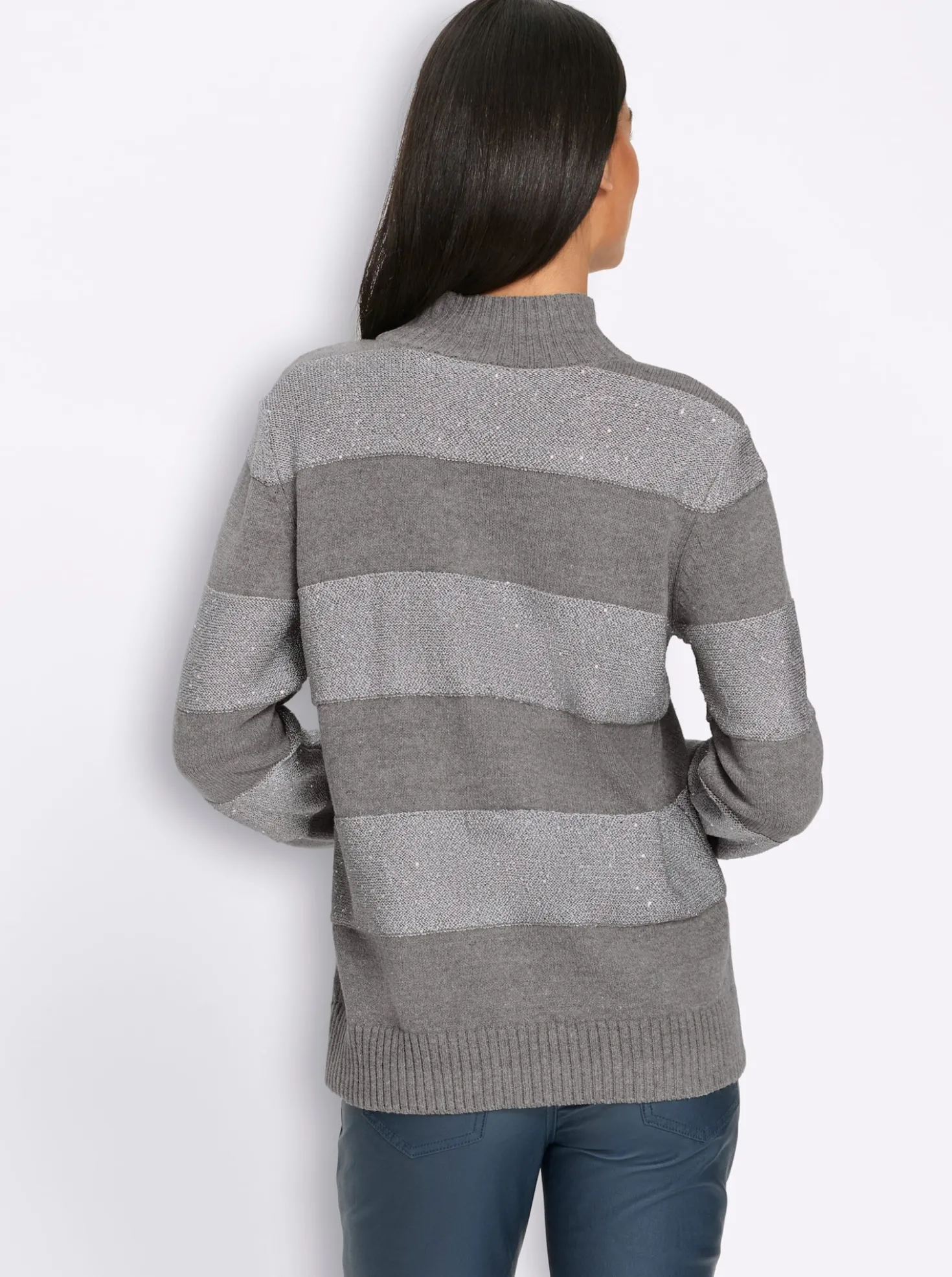 Stehkragenpullover mit Paillettengarn