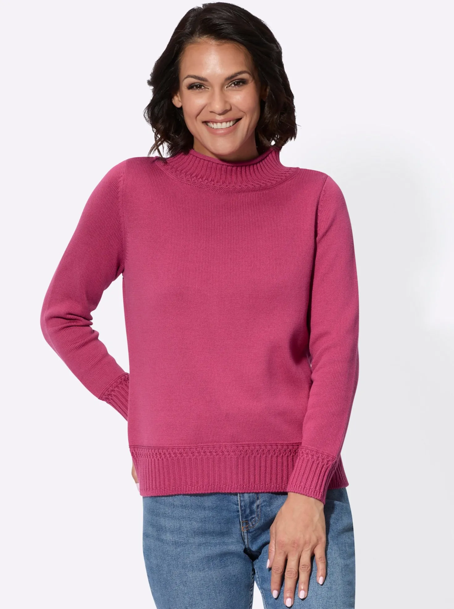 Stehkragenpullover mit Ripp-Abschlüssen