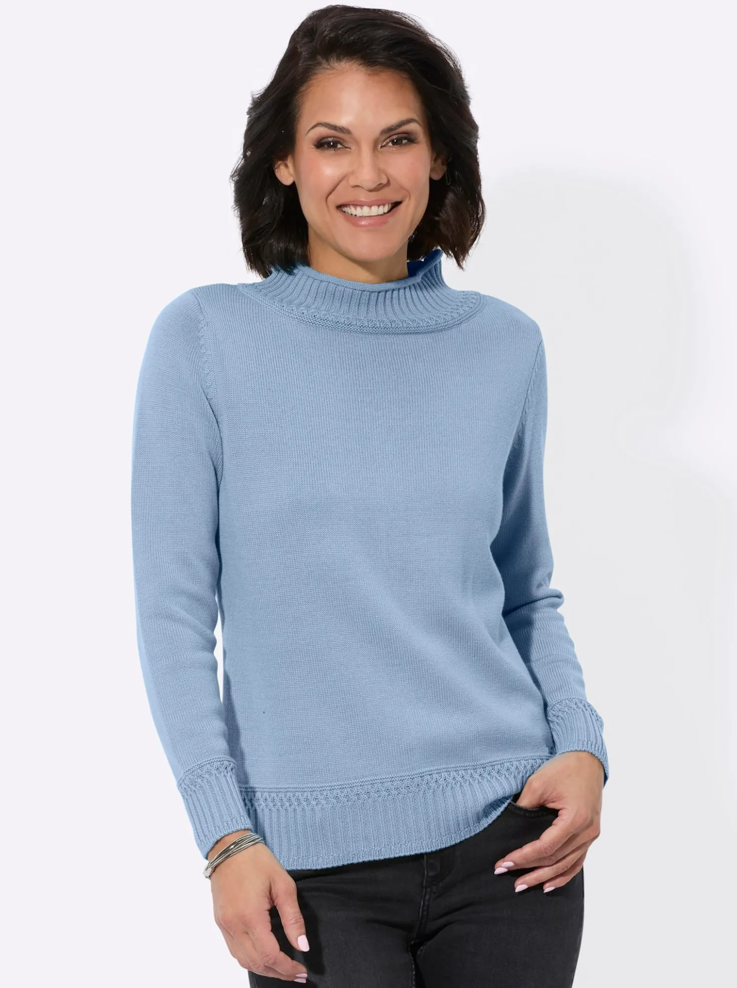 Stehkragenpullover mit Ripp-Abschlüssen