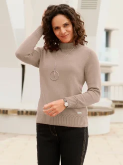 Stehkragenpullover mit Ripp-Abschlüssen