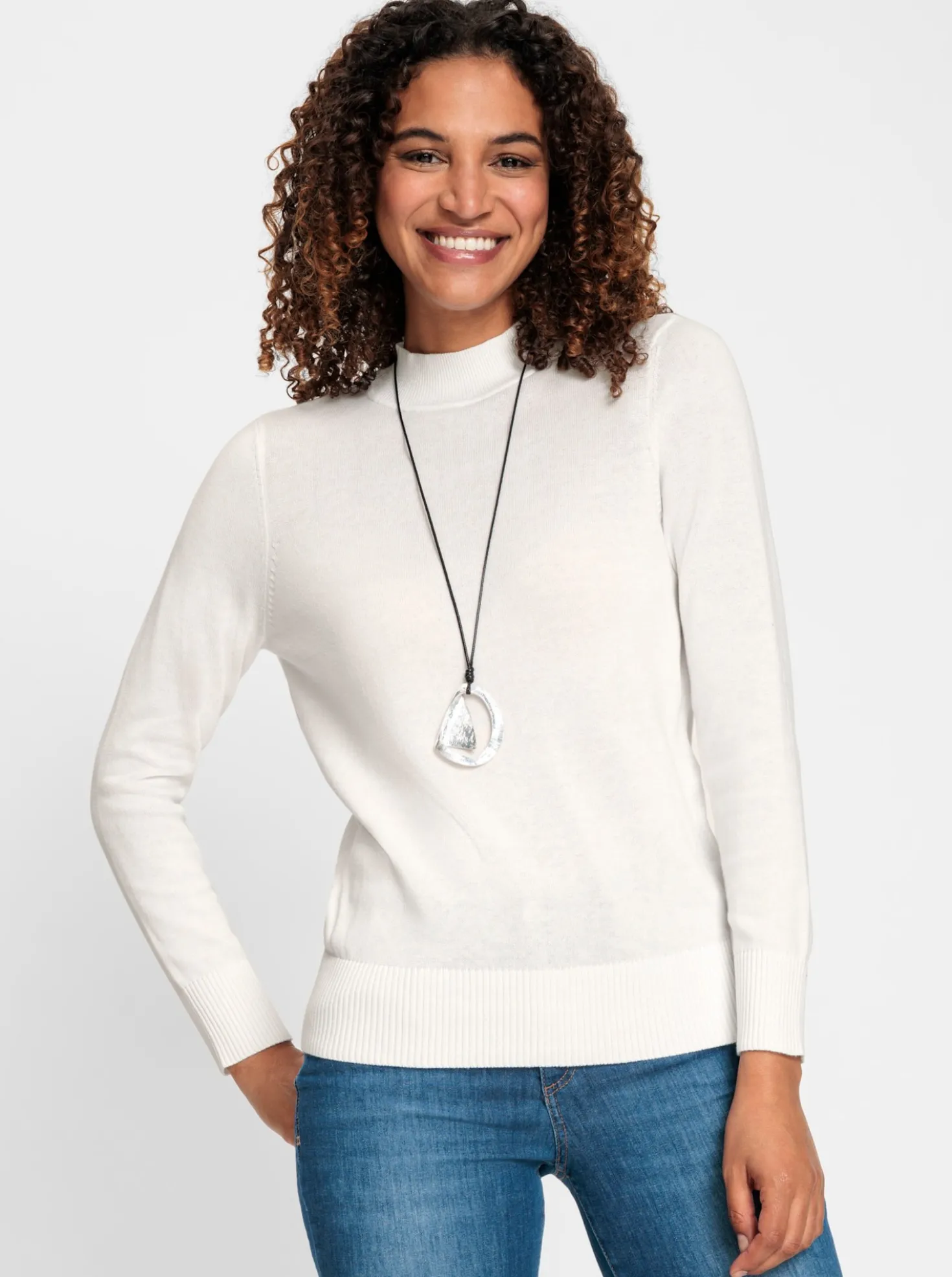 Stehkragenpullover mit Ripp-Abschlüssen