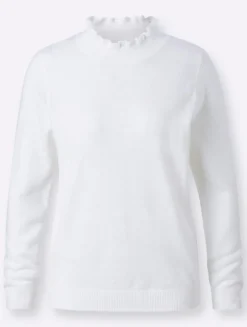 Stehkragenpullover mit Rüschen-Ausschnitt