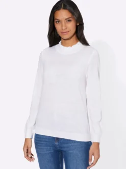 Stehkragenpullover mit Rüschen-Ausschnitt