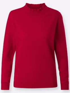 Stehkragenpullover mit Rüschen-Ausschnitt