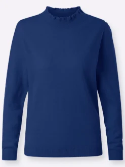 Stehkragenpullover mit Rüschen-Ausschnitt