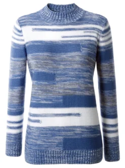 Stehkragenpullover mit Streifen-Muster