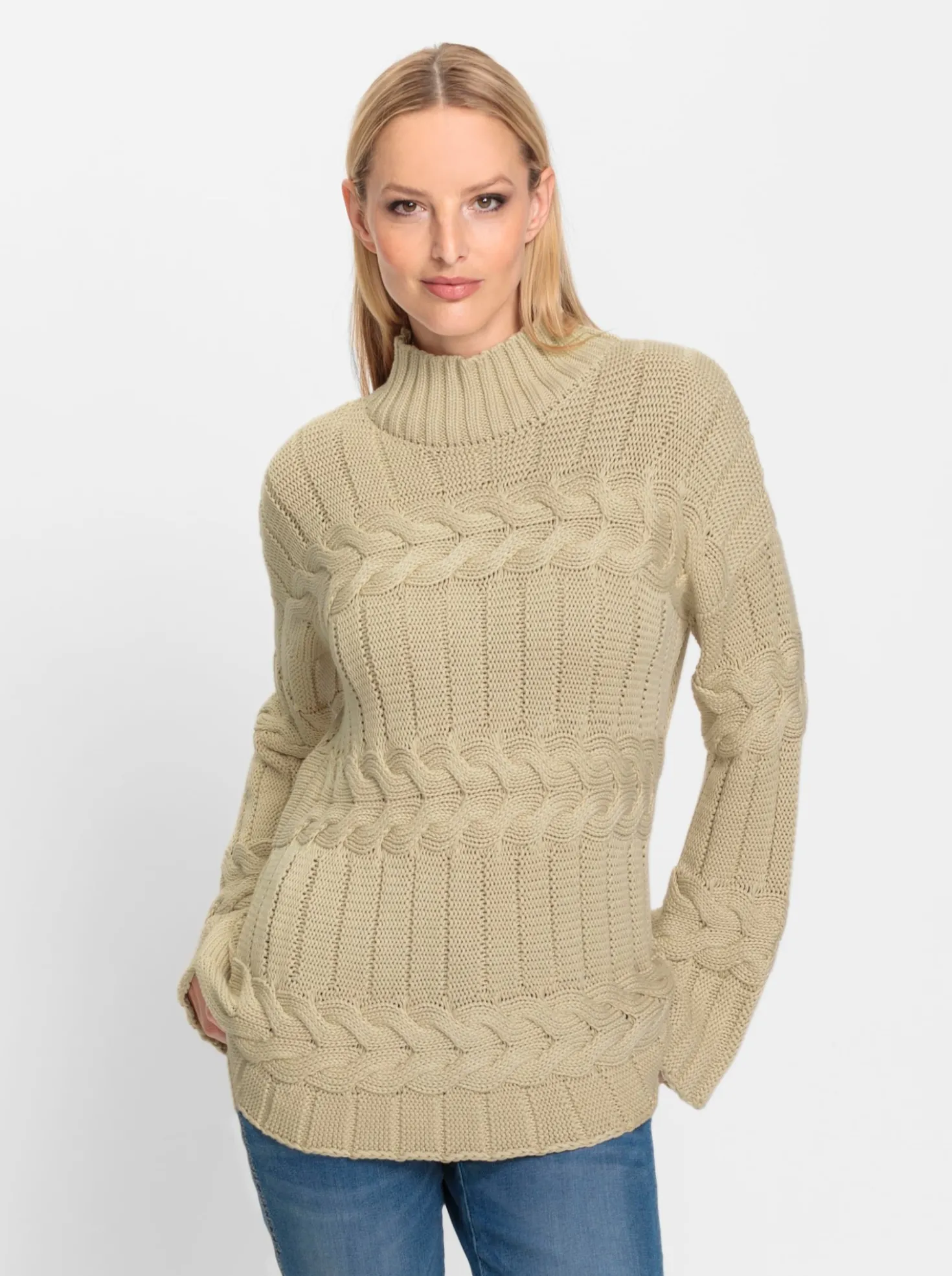Stehkragenpullover mit Strickmuster-Mix