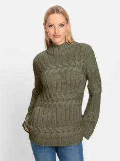 Stehkragenpullover mit Strickmuster-Mix