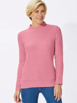 Stehkragenpullover mit Struktur-Muster