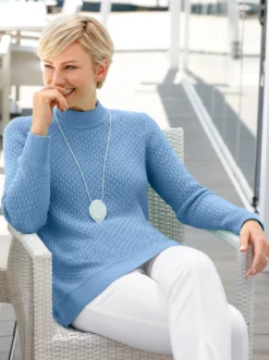 Stehkragenpullover mit Struktur-Muster