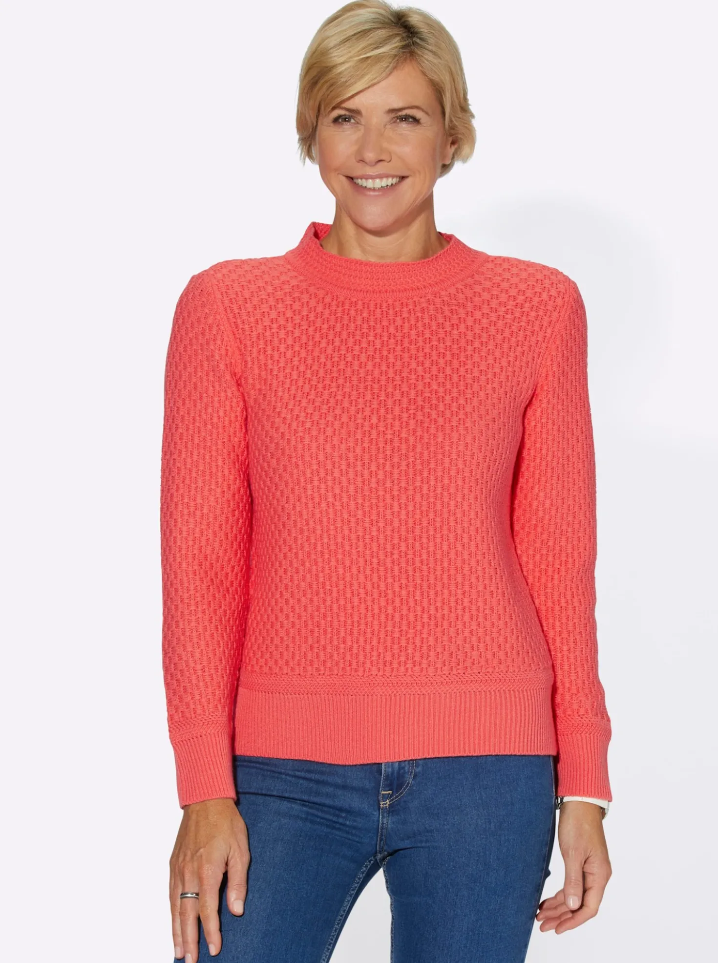 Stehkragenpullover mit Struktur-Muster