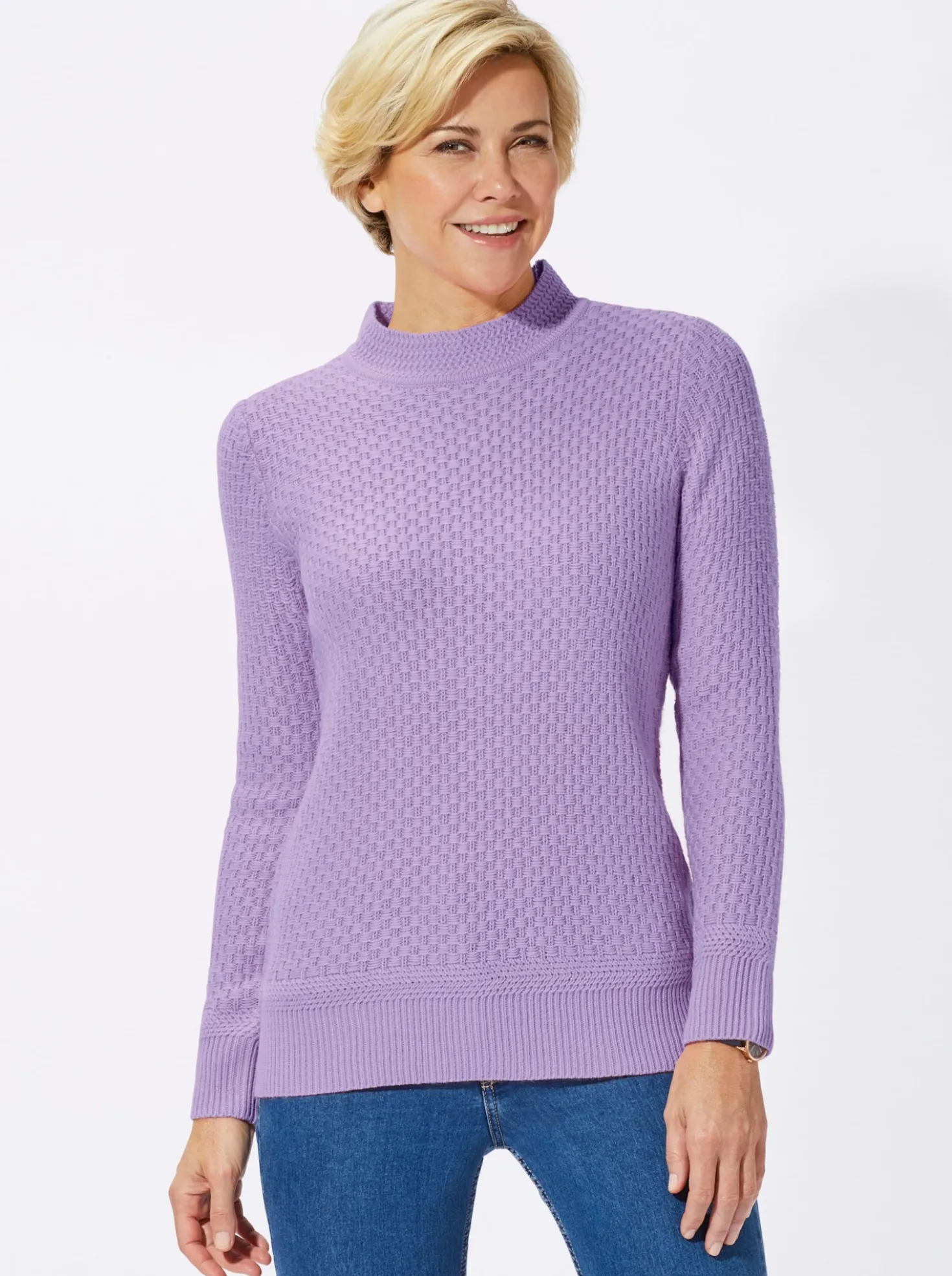 Stehkragenpullover mit Struktur-Muster