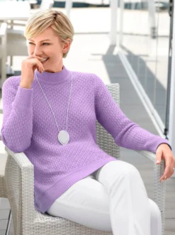 Stehkragenpullover mit Struktur-Muster