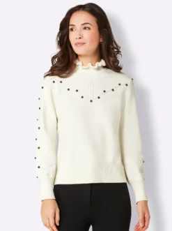 Stehkragenpullover mit Zierperlen