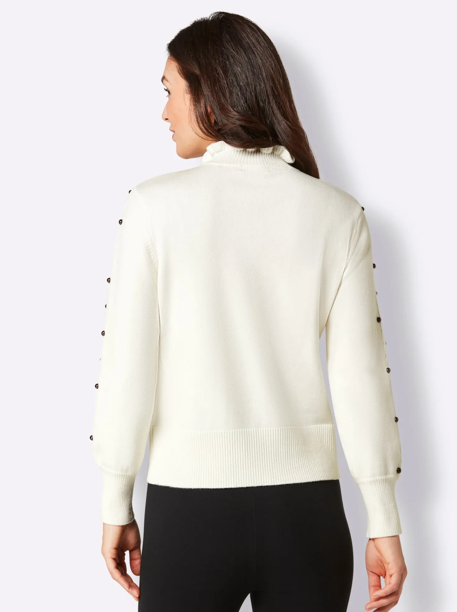 Stehkragenpullover mit Zierperlen