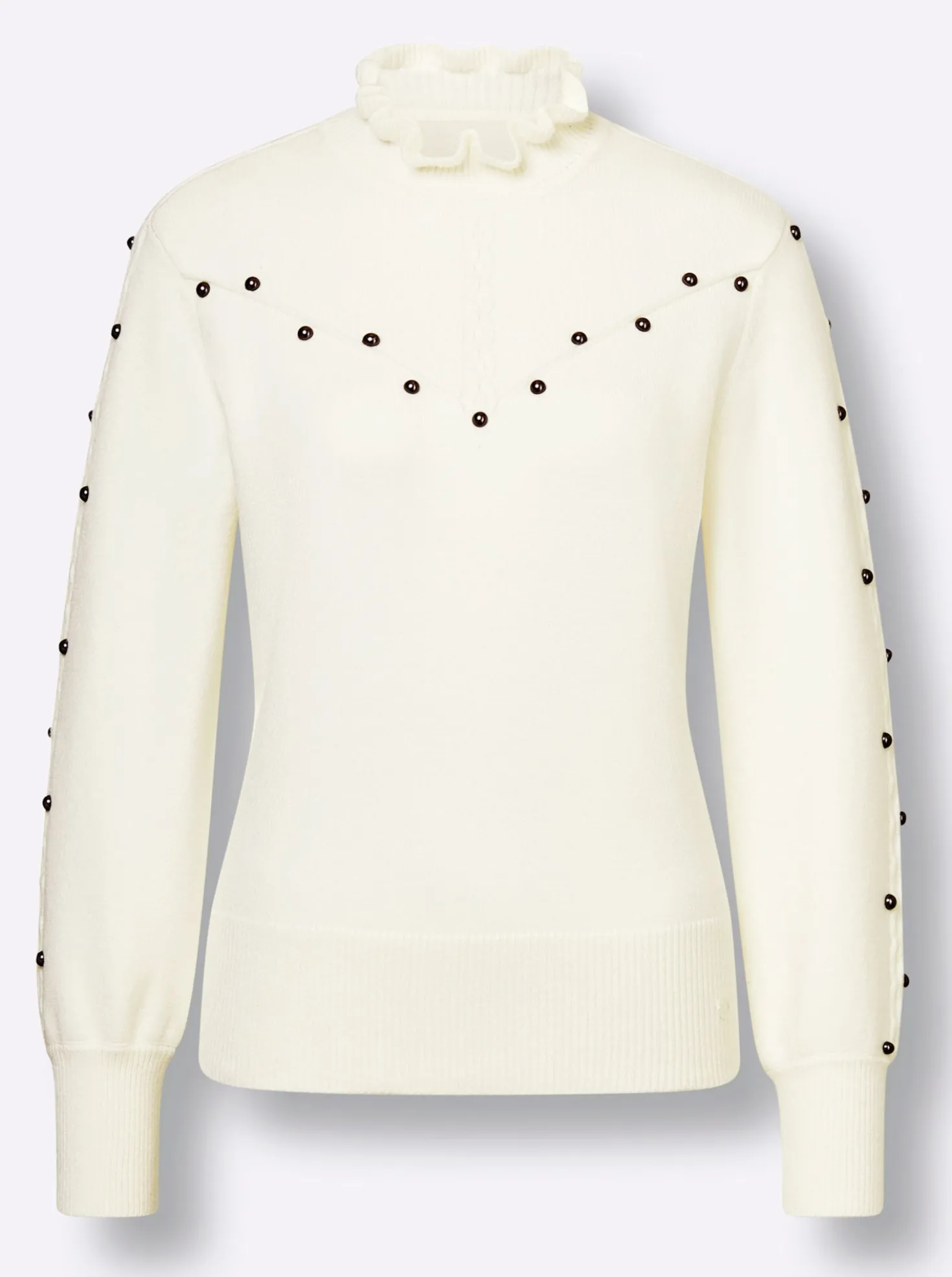 Stehkragenpullover mit Zierperlen