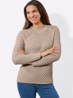 Stehkragenpullover mit Zierperlen