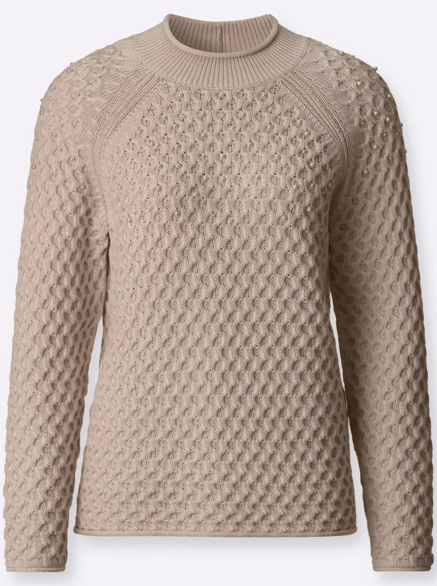 Stehkragenpullover mit Zierperlen
