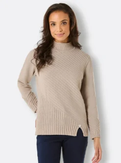 Stehkragenpullover Schlitz am Saum