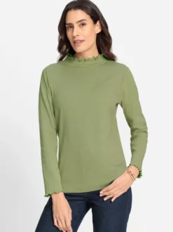 Stehkragenshirt in Rippen-Optik