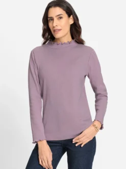 Stehkragenshirt in Rippen-Optik
