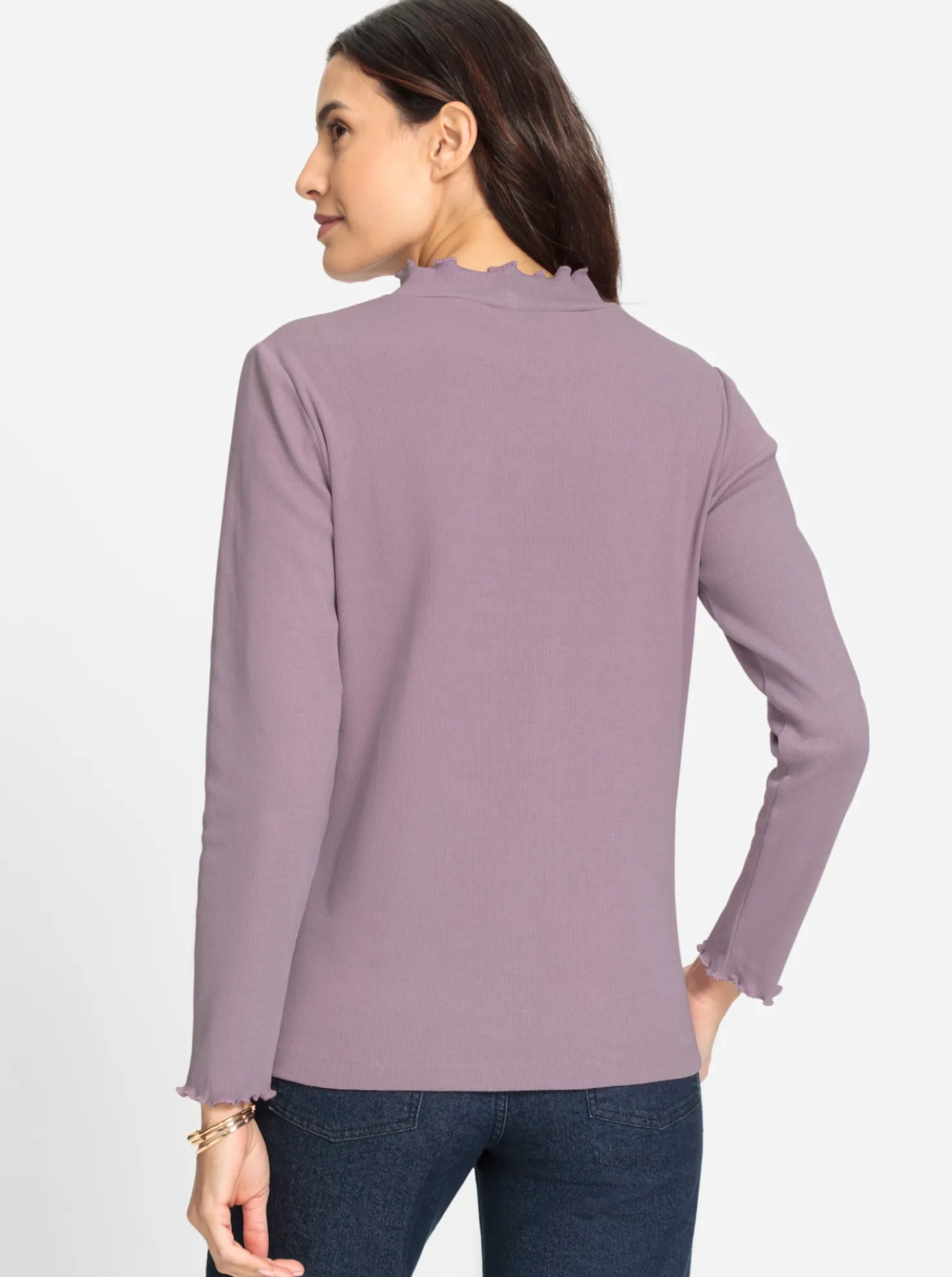 Stehkragenshirt in Rippen-Optik