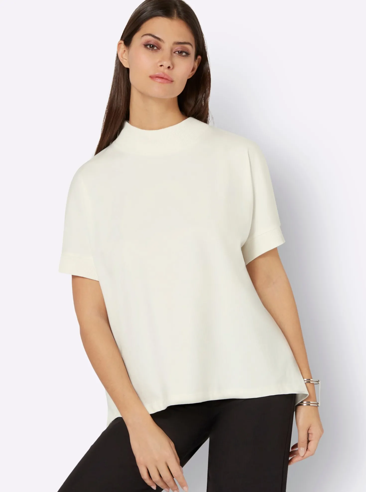 Stehkragenshirt mit Fledermaus-Ärmeln