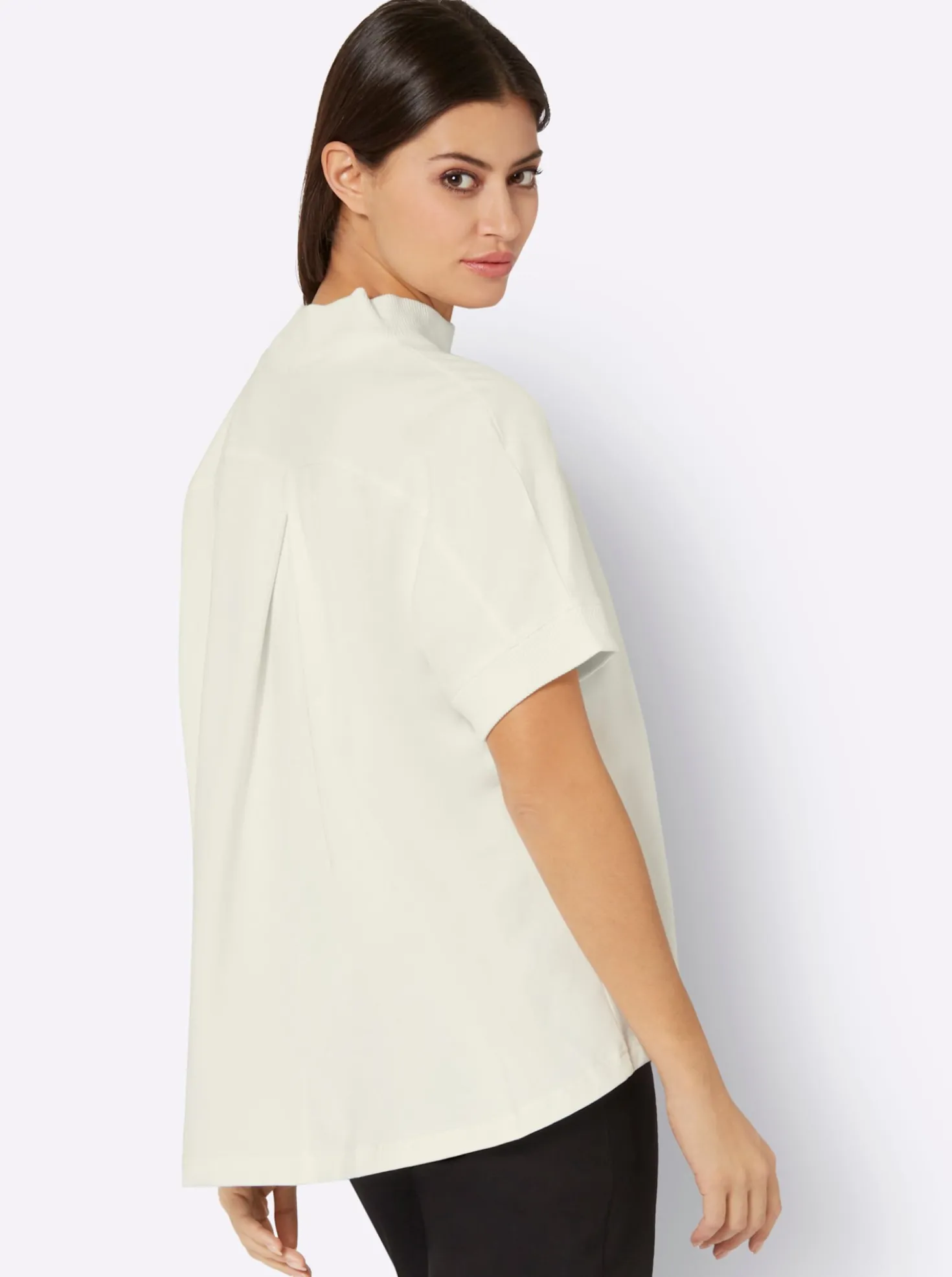 Stehkragenshirt mit Fledermaus-Ärmeln