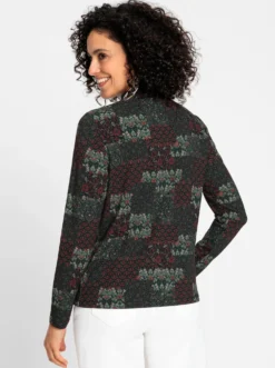 Stehkragenshirt mit floralem Patch-Druck