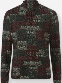 Stehkragenshirt mit floralem Patch-Druck