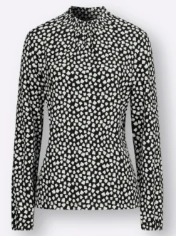 Stehkragenshirt mit gesmoktem Kragen