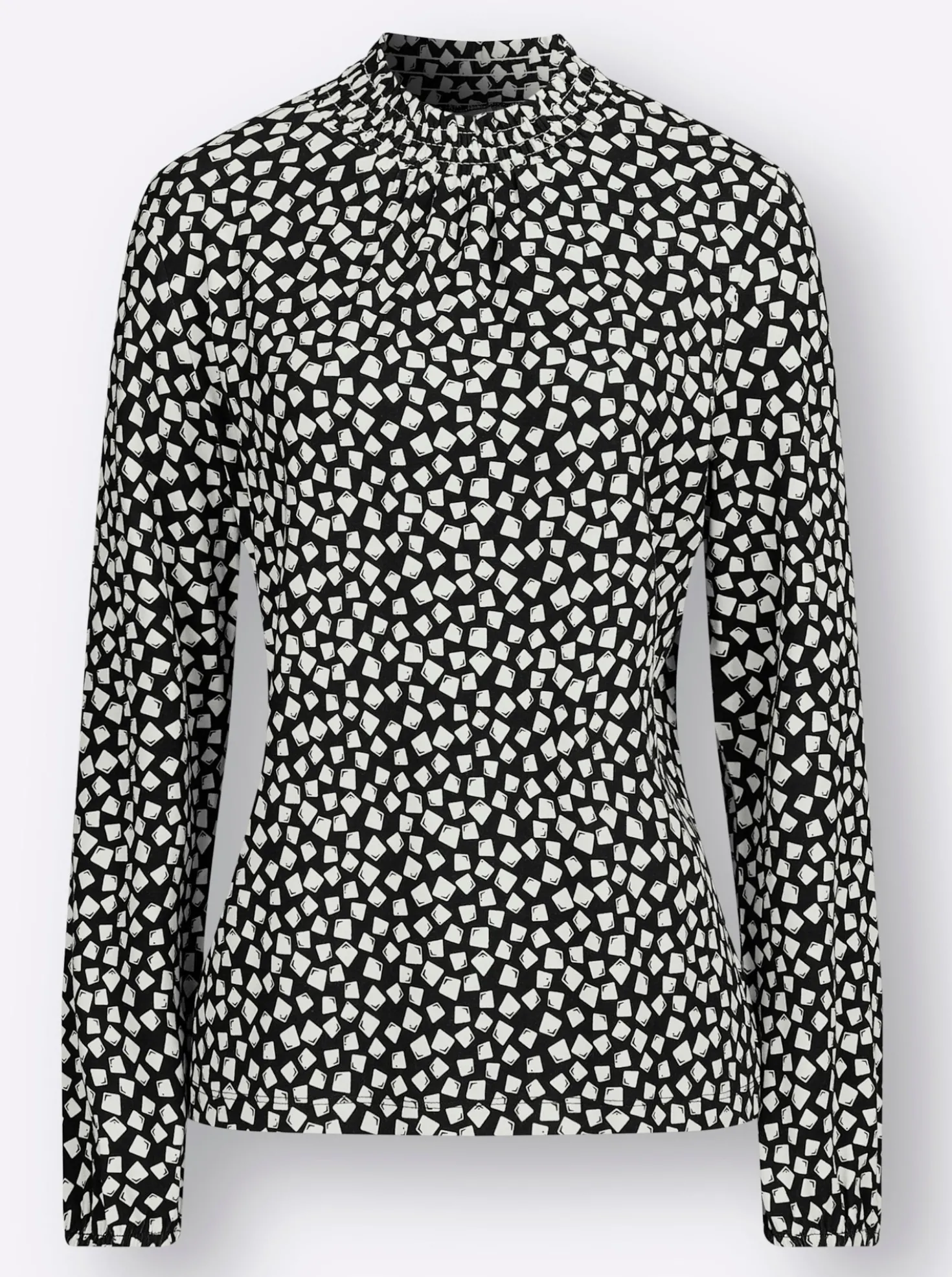 Stehkragenshirt mit gesmoktem Kragen