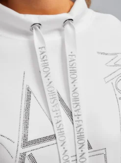 Stehkragenshirt mit Glitzer-Schriftzug