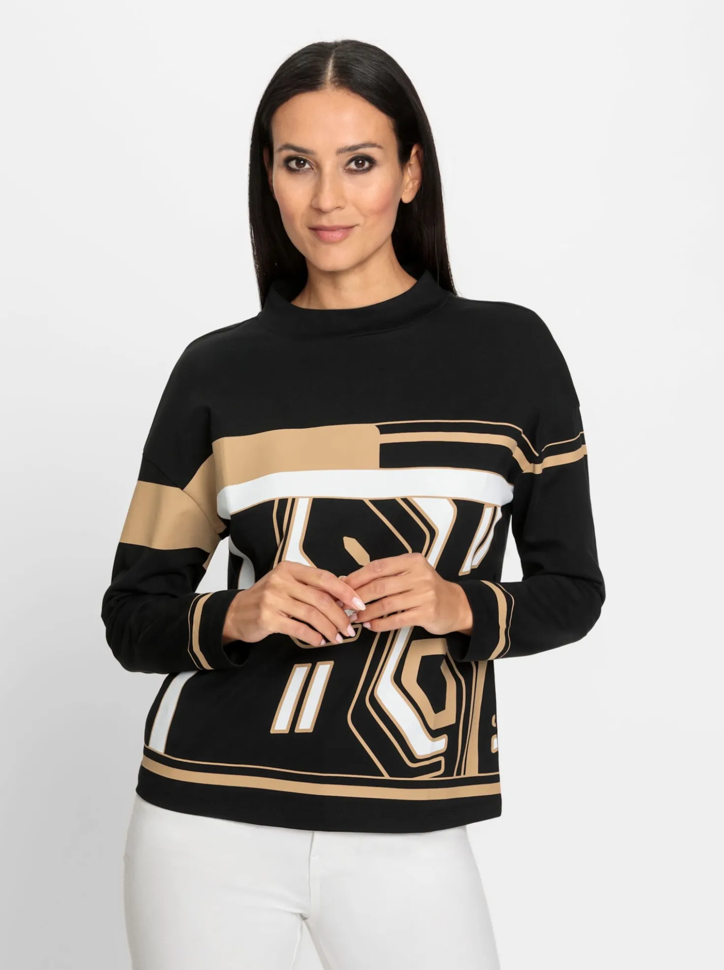 Stehkragenshirt mit Grafik-Print
