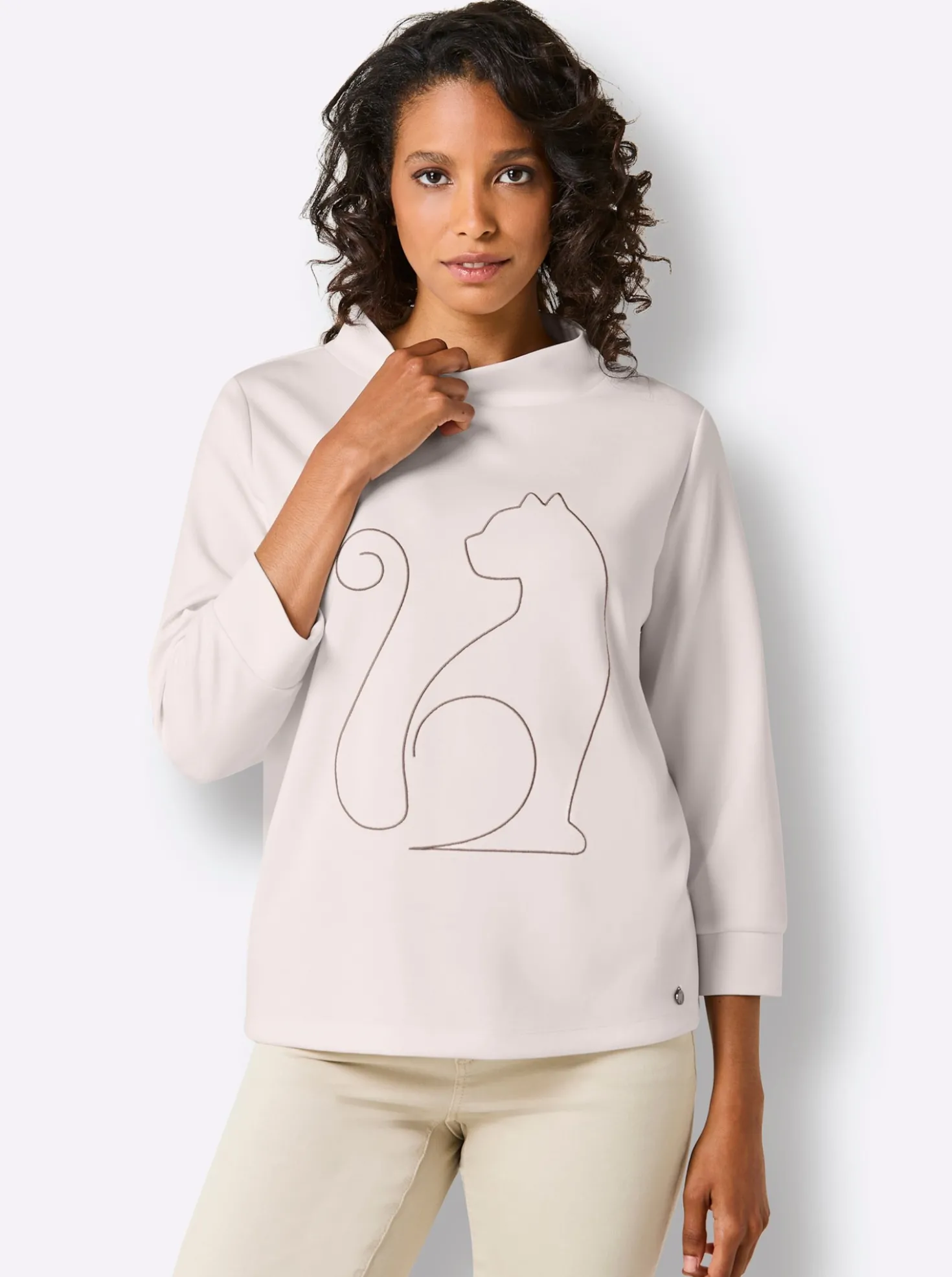 Stehkragenshirt mit Kordelstickerei
