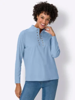 Stehkragenshirt mit kurzem Reißverschluss