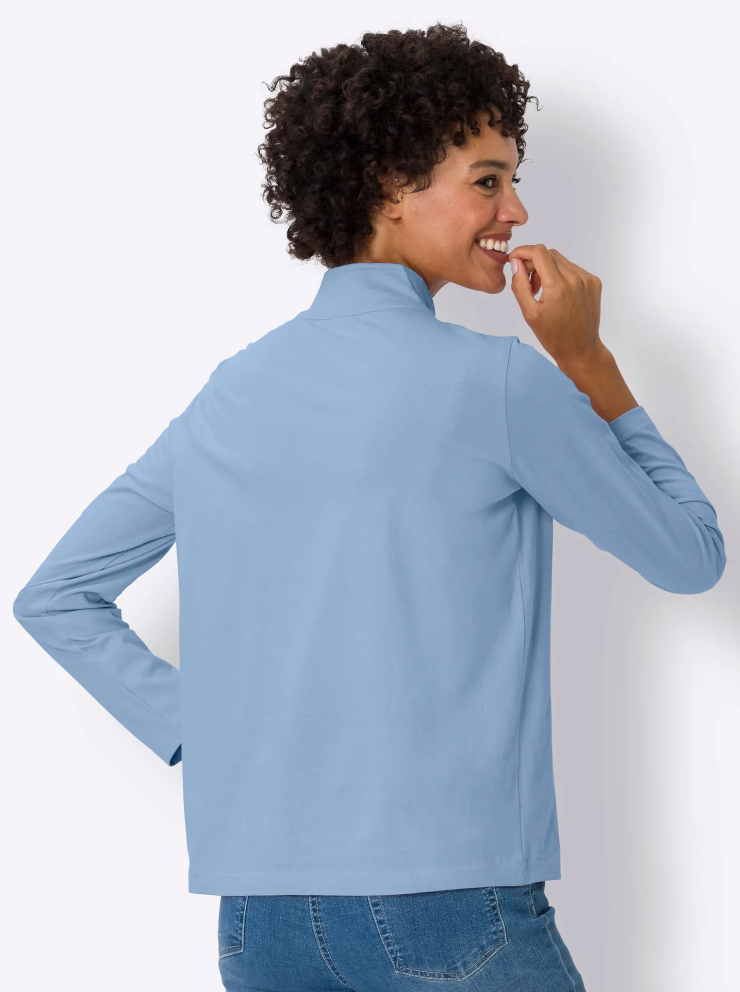 Stehkragenshirt mit kurzem Reißverschluss