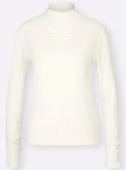 Stehkragenshirt mit Raffung am Kragen
