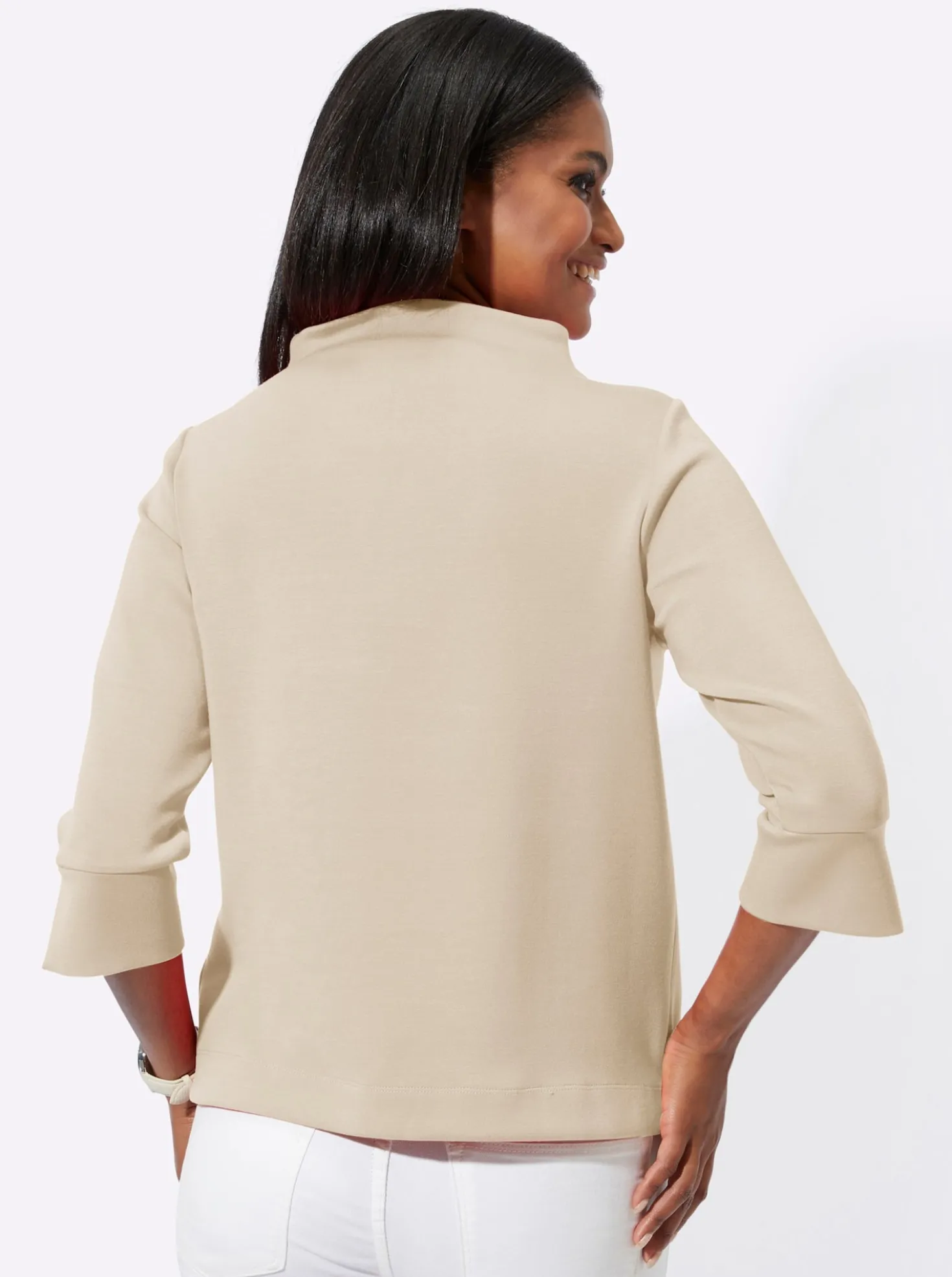 Stehkragenshirt mit 3/4-Ärmeln