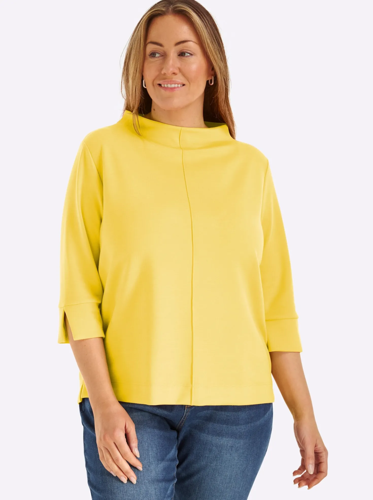 Stehkragenshirt mit 3/4-Ärmeln
