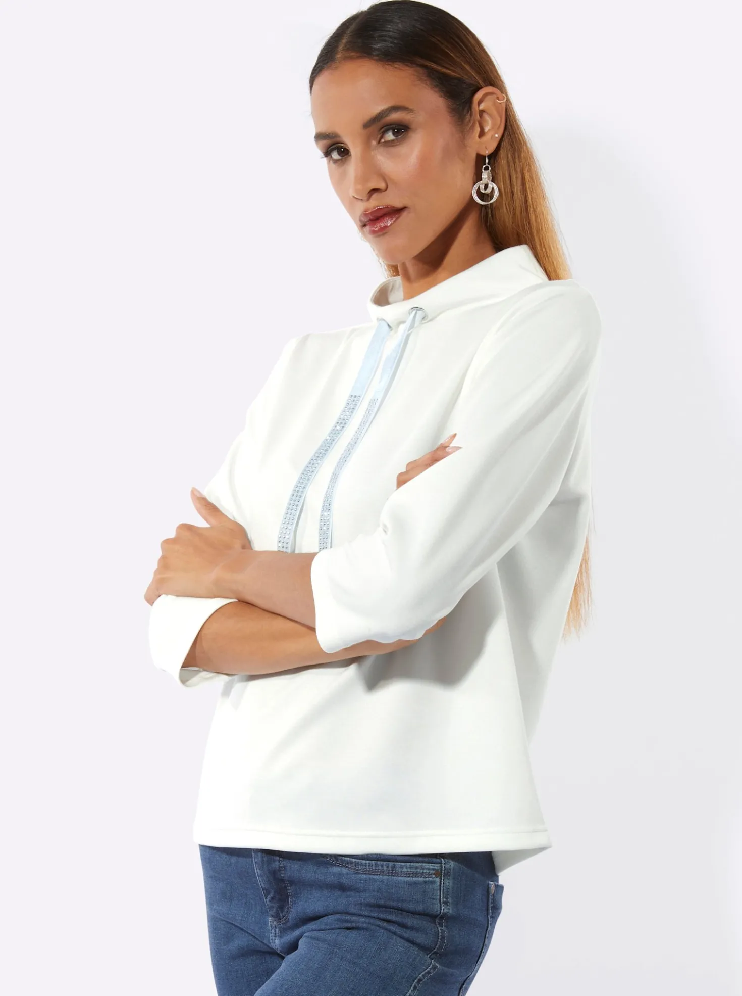 Stehkragenshirt mit Samtband
