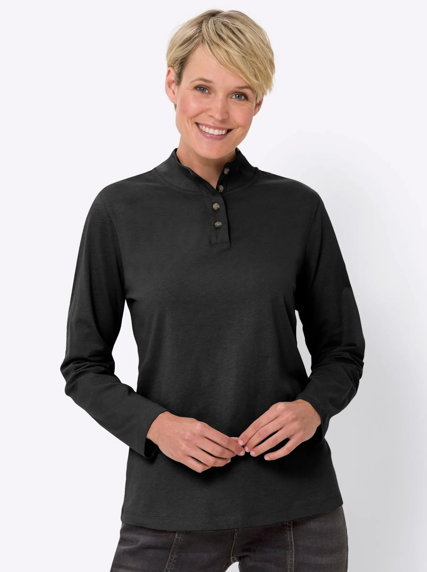 Stehkragenshirt mit Schmuckknöpfen