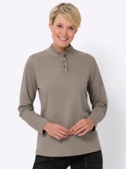 Stehkragenshirt mit Schmuckknöpfen